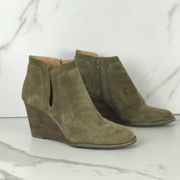 Lucky Brand Shoes - Lucky Brand NEW Olive Green Suede Wedge Booties 11